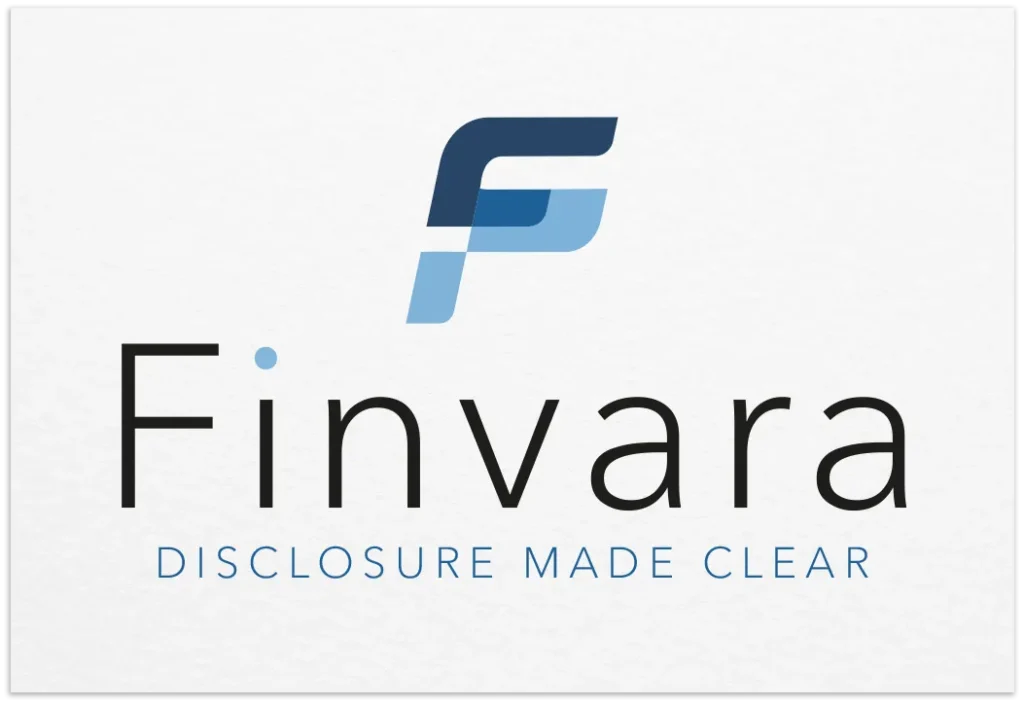 Finvara financial brand logo with a modern blue F symbol and the tagline Disclosure Made Clear
