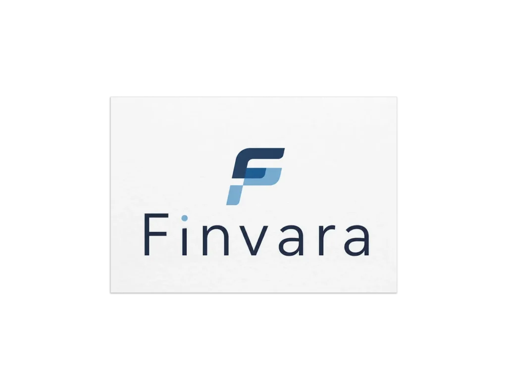 Modern financial consulting logo design with abstract blue symbol and clean corporate typography.