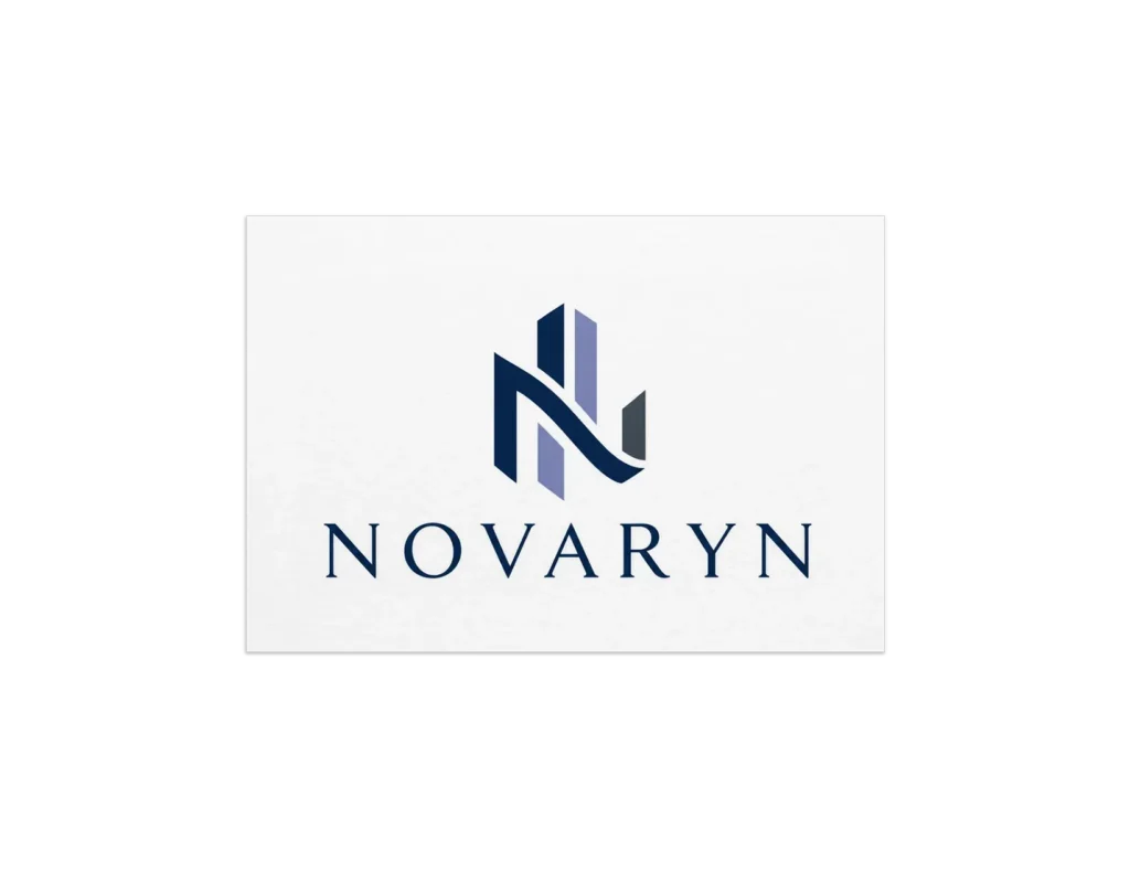 Modern real estate investment logo design with geometric monogram, architectural shapes and elegant corporate typography.