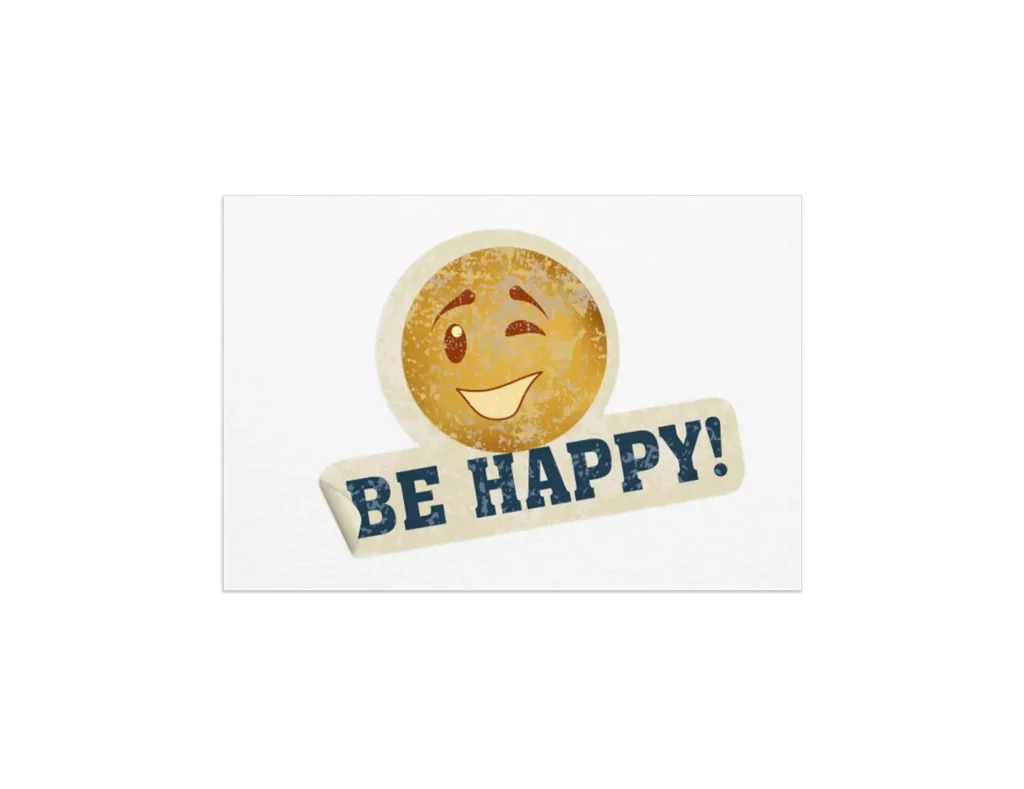 Wellness lifestyle logo design with smiling face illustration and positive be happy typography.