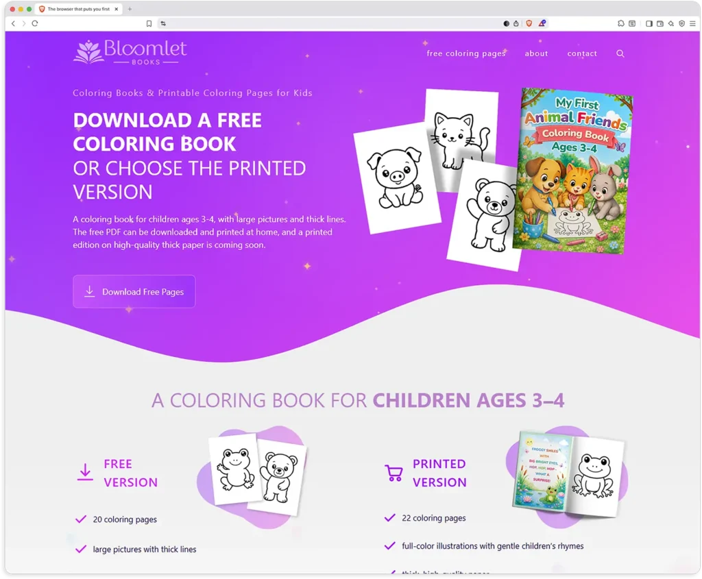 Children’s Coloring Books Website Design and Development